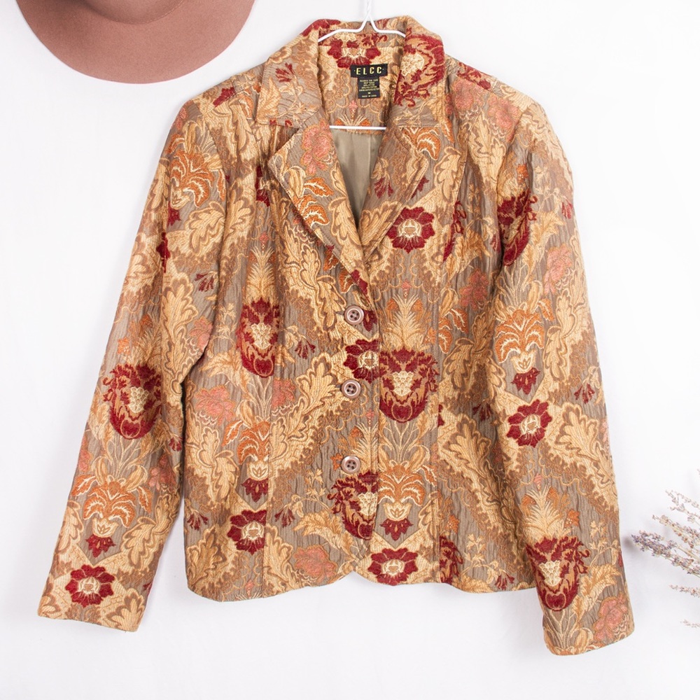 ELCC Tapestry Floral Burgundy Blazer Jacket